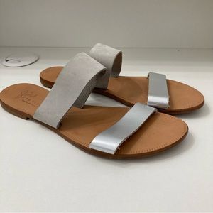 Joie Slide Sandals Silver Made in Italy Double Strap Size EU 39 / US 7.5 - 8